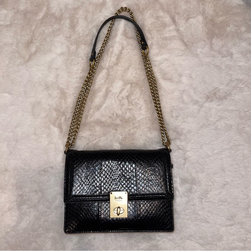 Coach Hutton Shoulder Bag In Snakeskin